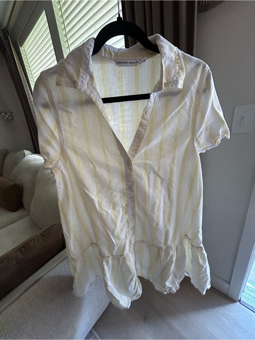 Sincerly Jules Yellow Stripe Short-Sleeve Button Dress